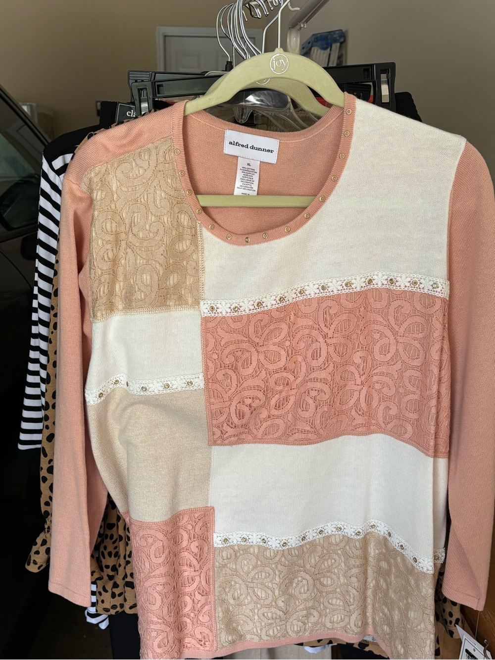 Alfred Dunner Peach Pink Lace-Trim Chemise Top